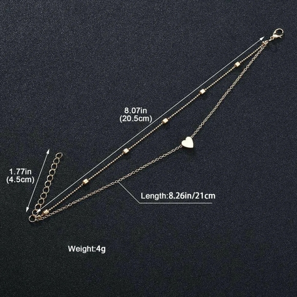 Gold or Silver Heart Tiny Beads Beaded Tier Tiered Layered Ankle Bracelet Anklet - Picture 13 of 13